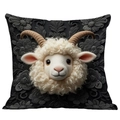 Short plush pillow cover in black featuring a white 3D textured sheep head design - Black Sheep Head Style (款式-1) / 45*45 Super Soft