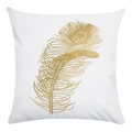 Housse de coussin carrée blanche avec motif d'ailes d'ange dorées en tissu doux - Plume de Paon Dorée (4) / 45x45 cm