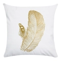 Housse de coussin souple carrée blanche avec motif d'ailes d'ange dorées - Doubles Plumes Dorées (3) / 45x45 cm