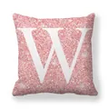 Housse de coussin rose à paillettes avec un grand motif de lettre W blanche - 45x45 cm / Lettre W