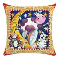 Detail of soft pillowcase featuring colorful cartoon Hey Diddle Diddle nursery rhyme art - Hey Diddle Diddle Style (13) / 18x18 Inch