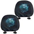 Universal car headrest covers featuring a striking blue lightning wolf head design on black - Blue Lightning Wolf Style (D7)