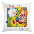 Detail of soft square pillowcase featuring Mary Had a Little Lamb cartoon illustration - Mary Had a Little Lamb Style (8) / 18x18 Inch