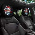 Universal car headrest cover with festive 3D Santa Claus print on black elastic fabric - 3D Visual Santa (Style 9)