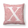 Housse de coussin rose à paillettes avec un grand motif de lettre X majuscule blanche - 45x45 cm / Lettre X