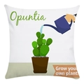 Dettaglio della fodera per cuscino bianca con stampa a cactus e azione di irrigazione - 45*45cm / Opuntia (14)