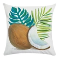 Tropische kussensloop met noten- en palmbladpatroon op zachte off-white getextureerde stof - 45cmx45cm / Blauwe Monstera en Kokosnoot Stijl (3)