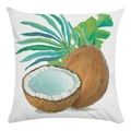 Zachte vierkante kussensloop met handbeschilderde kokosnoot en groene palmblad illustraties - 45cmx45cm / Hele en Gespleten Kokosnoot Stijl (2)