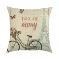 Détail de la texture d'une taie en lin avec vélo vintage, tour Eiffel et fleurs - Take Me Away Style Vintage (4)