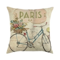 Housse de coussin vintage Paris en lin avec motif Tour Eiffel et vélo avec fleurs - Vélo Bleu Thème Paris (3)