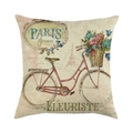 Housse de coussin en lin avec imprimé vélo vintage et Tour Eiffel sur fond crème - Vélo Rouge et Tour Eiffel (2)