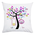 Close-up of soft pillowcase featuring colorful lucky tree and cartoon owl embroidery - Cartoon Owl Swing Tree Style (17)