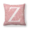 Housse de coussin carrée à paillettes roses avec motif de lettre Z blanche - 45x45 cm / Lettre Z