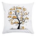Close-up of a white throw pillow cover featuring a black tree and orange cats print - Cartoon Cats and Black Tree Style (15)