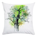 Detail of artistic tree pattern on soft white cushion cover with green watercolor accents - Watercolor Smudge Modern Tree Style (14)