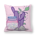 Peach skin pillowcase featuring hand-drawn cartoon flower jar and purple cacti on pink - Blue Cap Transparent Jar (7)