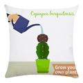 Soft white square pillowcase featuring a cartoon cactus plant with a watering can print - 18x18 Inch / Copiapoa barquitensis (3)