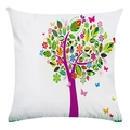 Weicher Kissenbezug mit buntem Lebensbaum-Muster, Blumen und Schmetterlingen - Bunter Künstlerischer Baum Stil (4)