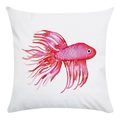 Moderne vierkante kussensloop met artistieke goudvis aquarel op witte stofstructuur - Betta Vis Patroon