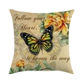 Linen pillow cover with butterfly, yellow rose print and Follow Your Heart quote - Yellow Rose Butterfly Inspirational Quote