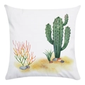 Detail of hand-painted watercolor cactus pattern on a soft white square pillowcase - Desert Plant Panorama Style (11)