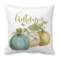 Fodera per cuscino autunnale in lino con tre zucche acquerello e stampa testo Autumn - Tre Zucche Colorate Bianco Puro