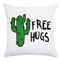 Close-up of a white cushion cover with a green cactus and 'FREE HUGS' text detail - Minimalist Hand-drawn FREE HUGS Style (5)