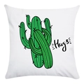 Housse de coussin blanche avec motif de cactus dessinés à la main et texte Hugs - Style Cactus Hugs Main dans la Main (4)