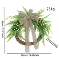 Detailed view of artificial green fern wreath dimensions 50cm diameter with burlap bow - Burlap Green Berry Wreath