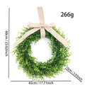Close-up showing dimensions of artificial eucalyptus wreath with rustic burlap bow - Burlap Bow Greenery Wreath