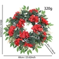 Red artificial hydrangea wreath with green leaves and berries, 23.6-inch diameter door decor - Blueberry Red Flower Wreath