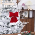 Detail of red velvet Christmas bow with white faux fur trim on a flocked tree branch - Style 2 (18x24cm)