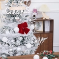 Detail of a large red velvet Christmas bow hanging on a white frosted tree with ornaments - Style 5 (11.5x14cm)