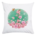 Detailed close-up of soft pillowcase featuring peach blossoms and butterfly patterns - Illustration Cherry Butterfly (15) / 18x18 Inch