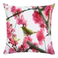 Soft cushion cover featuring a detailed green bird and pink peach blossoms design - Full Digital Print Floral Bird (13) / 18x18 Inch