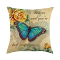 Linen pillowcase with blue butterfly and yellow rose floral print and quote - Blue Butterfly Yellow Rose Quote