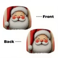 Christmas Santa Claus headrest cushion in red and white soft plush fabric, front and back view - Cute Santa Face (Style 13)