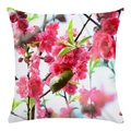 Detail of soft pillowcase featuring vibrant peach blossoms and kingfisher bird patterns - Pink Peach and Kingfisher (10) / 18x18 Inch