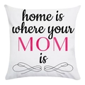 Detailed view of white square pillow cover with pink MOM typography and soft texture - Home MOM Pink Text Black Line Style (16)