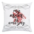 Detail of soft square pillowcase with my mom is amazing lettering and red watercolor art - Mom is Amazing Red Smudge Style (15)