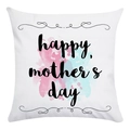 Close-up of Happy Mother's Day lettering and pink watercolor print on white soft pillowcase - Mother Day Blue Pink Smudge Style (14)