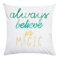 Detail of soft pillowcase featuring always believe in MAGIC watercolor calligraphy text - Always Believe Magic Gradient Style (9)