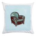 Fodera per cuscino con blocco blu e illustrazione di poltrona vintage in stile artistico - Poltrona Club Vintage a Blocchi Blu Chiaro