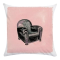 Federa per cuscino bianca con pennellata rosa e illustrazione di poltrona in stile vintage - Poltrona Vintage a Blocchi Rosa