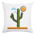 Housse de coussin carrée avec motif cactus et soleil dessiné à la main sur tissu canevas - Style Cactus et Soleil (1)
