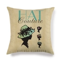 Close-up of vintage female silhouettes and HAT Couture text on beige linen pillowcase - Teal Hat Style (1)
