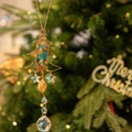Blue agate stone Christmas tree suncatcher with wire wrapping and crystal balls - Blue Agate Christmas Tree Suncatcher