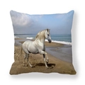 Square peach skin pillowcase featuring a white horse running on the beach scenery - Realistic White Horse On Beach (40)