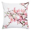 Soft square white pillow cover featuring pink cherry blossom branches and birds pattern - Cherry Blossom Branch Pattern (1) / 18x18 Inch