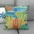 Fodera per cuscino in lino a tema spiaggia con sedia e ombrellone su divano grigio - Stile Ombrellone a Righe Colorate e Casa sulla Spiaggia (2)